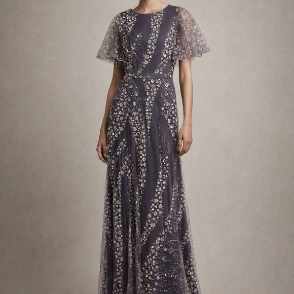 Rare Mac Duggal Size 2 Purple Floral Sequin Beaded Maxi Formal Gown Dress NWT - Picture 2 of 13